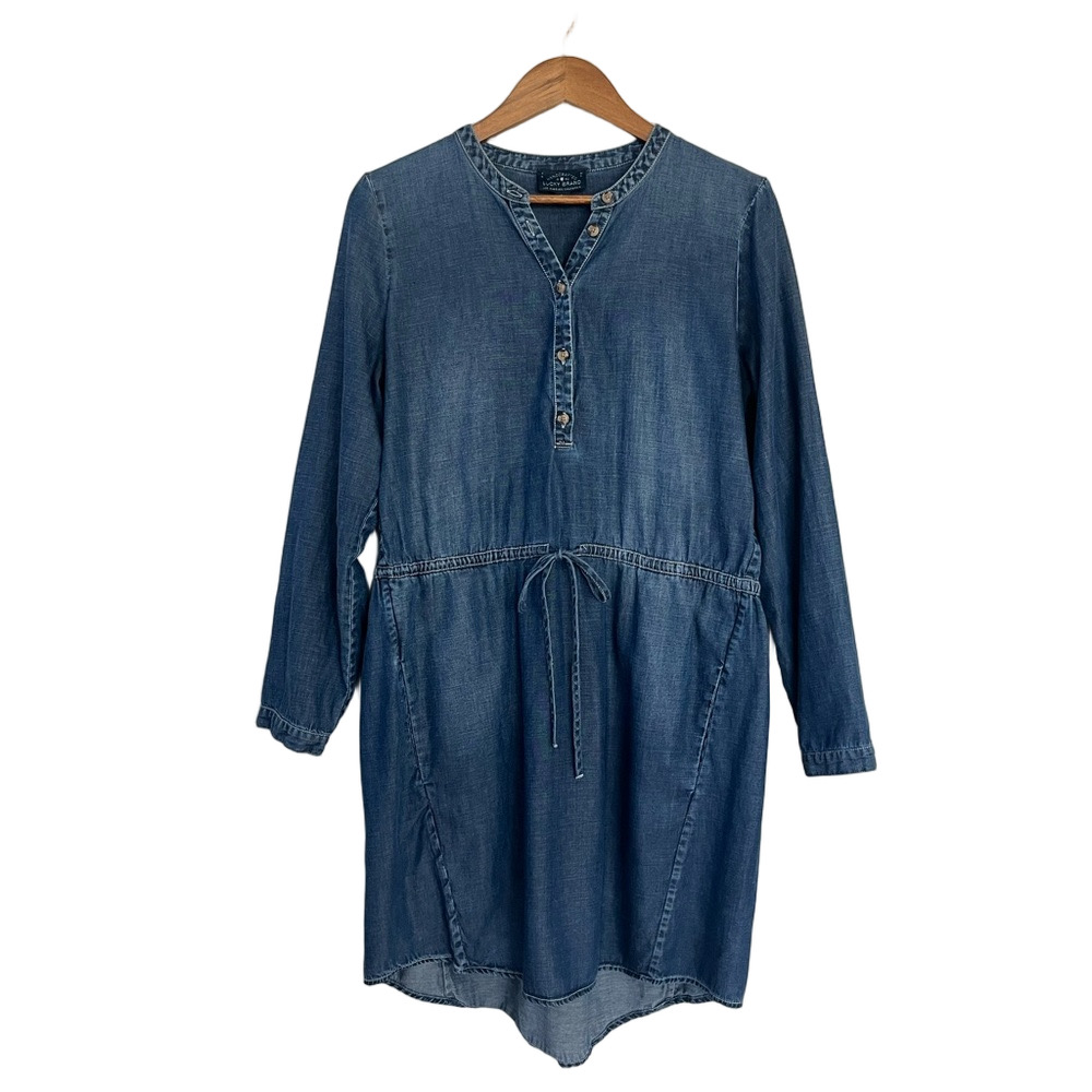 Lucky Brand Tencel Denim Henley Tie Waist Shirt Dress Size L - Picture 2 of 15
